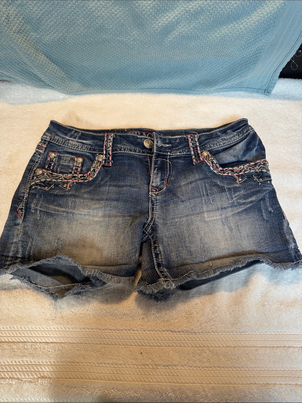 Grace in LA Dark Blue Denim Shorts with Multicolor Braided Trim